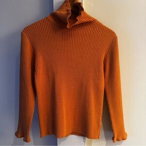 JACADI SCALLOPED  TURTLE NECK  RIBBED SWEATER COPPER / ORANGE  YOUTH SIZE 12 YRS
